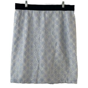 Ann Taylor Light Blue White Eyelet Mini Skirt Size 14